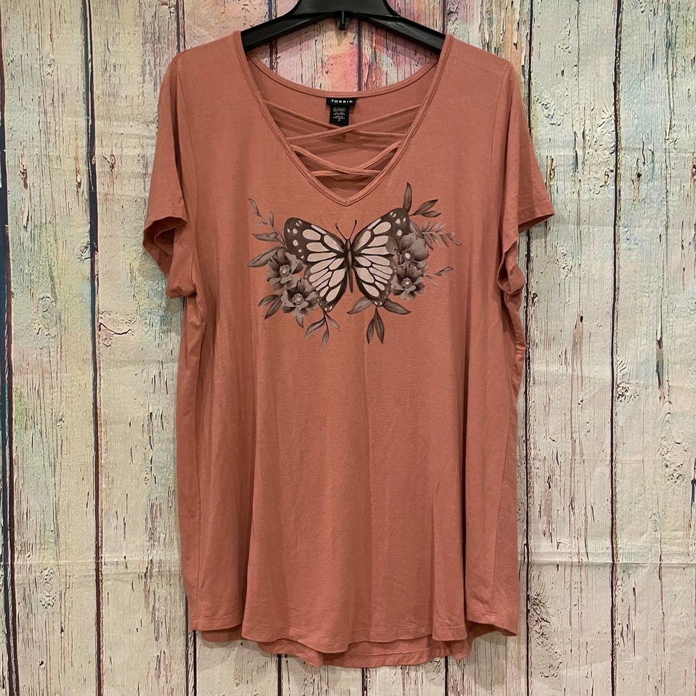 Torrid Pink Peach Butterfly Print Loose Tee T-Shirt - 2
